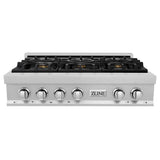 36'' Porcelain Gas Stovetop in DuraSnow Stainless Steel with 6 Gas Brass Burners