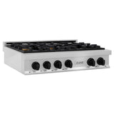 Z-Line - Autograph Edition 36'' Porcelain Rangetop with 6 Gas Burners in DuraSnow Stainless Steel and Matte Black Accents - Matte Black