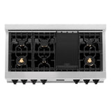 Autograph Edition 48'' Porcelain Rangetop with 7 Gas Burners in DuraSnow Stainless Steel and Champagne Bronze Accents