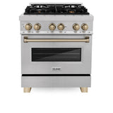Autograph Edition 30'' 4.0 cu.' Dual Fuel Range with Gas Stove and Electric Oven in DuraSnow Stainless Steel with Champagne Bronze Accents