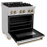 Autograph Edition 30'' 4.0 cu.' Dual Fuel Range with Gas Stove and Electric Oven in DuraSnow Stainless Steel with Champagne Bronze Accents