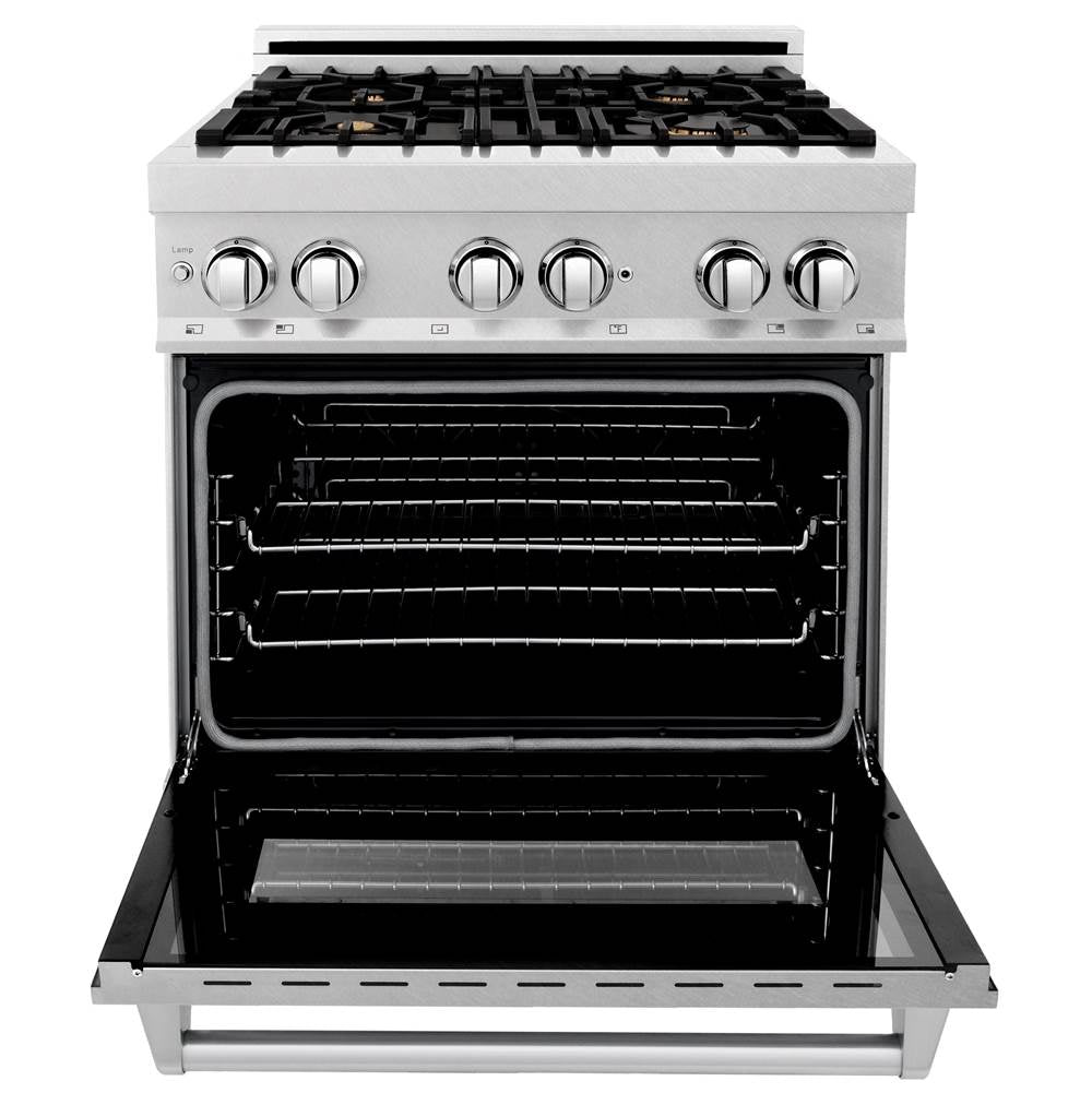 30'' 4.0 cu. ft. Electric Oven and Gas Cooktop Dual Fuel Range with Griddle and Brass Burners in Fingerprint Resistant Stainless
