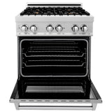 30'' 4.0 cu. ft. Electric Oven and Gas Cooktop Dual Fuel Range with Griddle and Brass Burners in Fingerprint Resistant Stainless