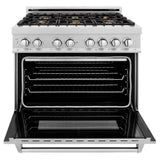 36'' 4.6 cu. ft. Electric Oven and Gas Cooktop Dual Fuel Range with Griddle and Brass Burners in Fingerprint Resistant Stainless