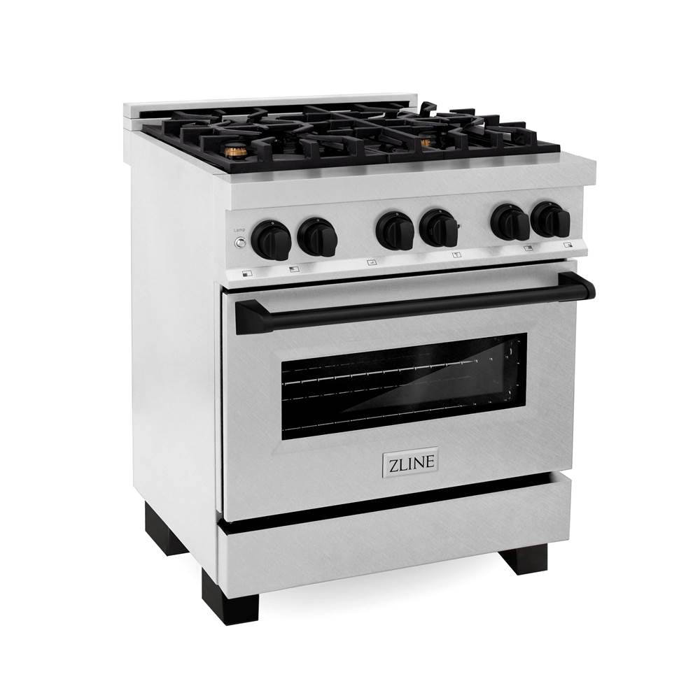 Z-Line - Autograph Edition 30'' 4.0 cu.' Dual Fuel Range with Gas Stove and Electric Oven in DuraSnow Stainless Steel with Matte Black Accents - Matte Black