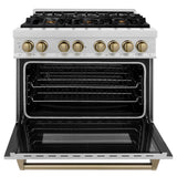 Autograph Edition 36'' 4.6 cu.' Dual Fuel Range with Gas Stove and Electric Oven in DuraSnow Stainless Steel with Champagne Bronze Accents