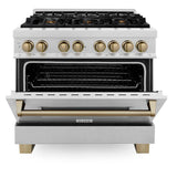 Autograph Edition 36'' 4.6 cu.' Dual Fuel Range with Gas Stove and Electric Oven in DuraSnow Stainless Steel with Champagne Bronze Accents