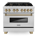 Autograph Edition 36'' 4.6 cu.' Dual Fuel Range with Gas Stove and Electric Oven in DuraSnow Stainless Steel with Champagne Bronze Accents