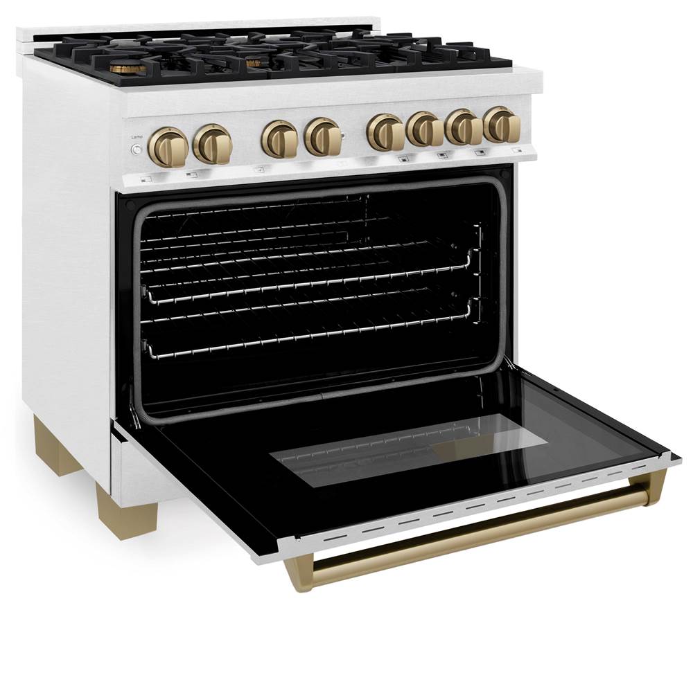 Autograph Edition 36'' 4.6 cu.' Dual Fuel Range with Gas Stove and Electric Oven in DuraSnow Stainless Steel with Champagne Bronze Accents