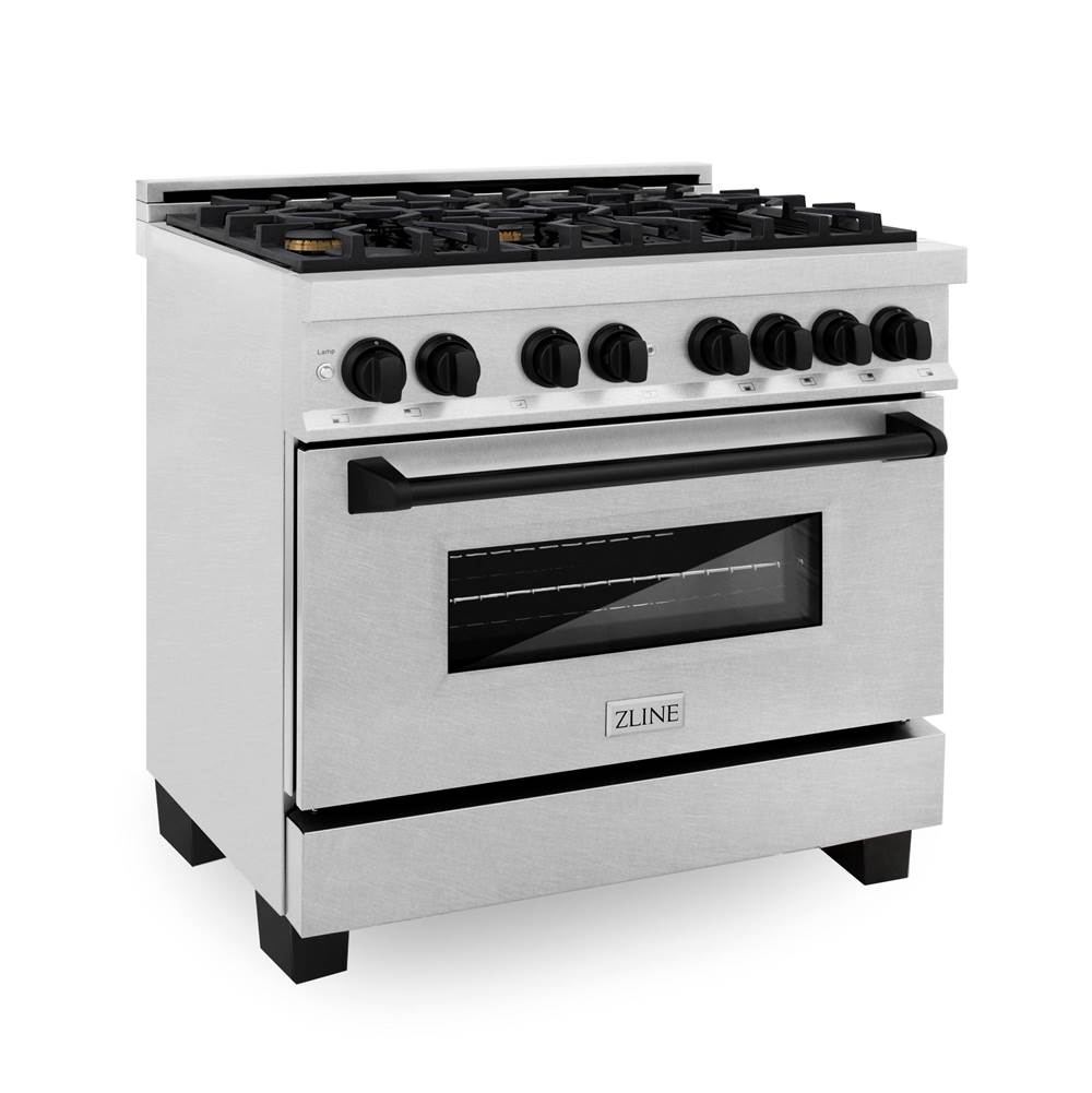 Z-Line - Autograph Edition 36'' 4.6 cu.' Dual Fuel Range with Gas Stove and Electric Oven in DuraSnow Stainless Steel with Matte Black Accents - Matte Black
