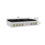 Autograph Edition 48'' Porcelain Rangetop with 7 Gas Burners in DuraSnow Stainless Steel and Champagne Bronze Accents