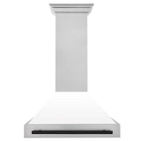 36'' Autograph Edition DuraSnow Stainless Steel Range Hood with White Matte Shell and Champagne Bronze Handle