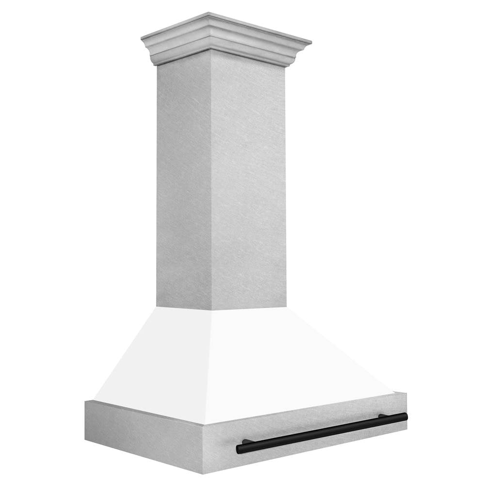 36'' Autograph Edition DuraSnow Stainless Steel Range Hood with White Matte Shell and Champagne Bronze Handle