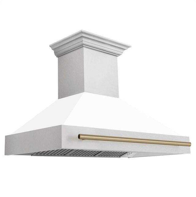 Z-Line - 48'' Autograph Edition DuraSnow Stainless Steel Range Hood with White Matte Shell and Champagne Bronze Handle - Champagne Bronze