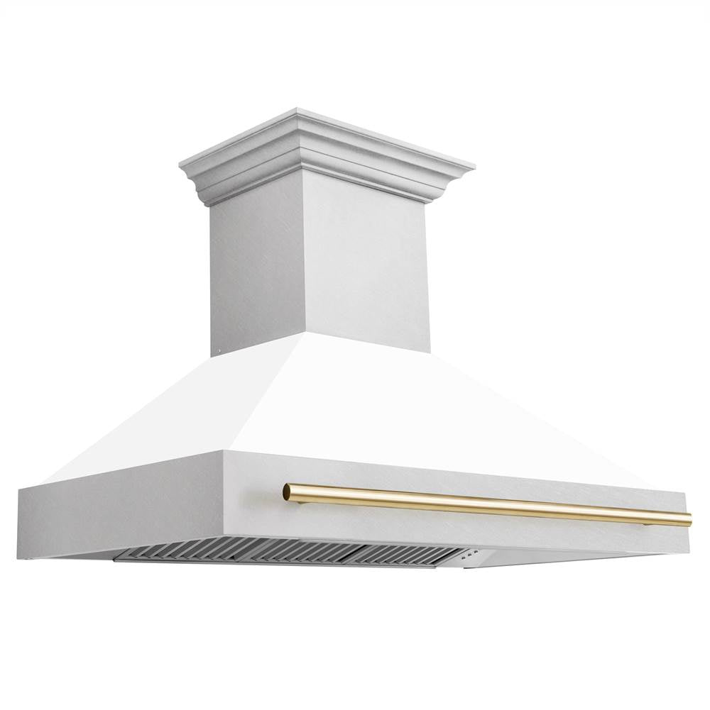 Z-Line - 48'' Autograph Edition DuraSnow Stainless Steel Range Hood with White Matte Shell and Gold Handle - Gold