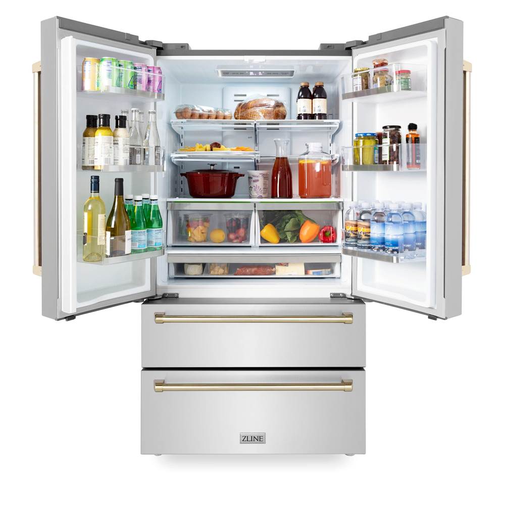 36'' Autograph Edition 22.5 cu. ft Freestanding French Door Refrigerator with Ice Maker in Fingerprint Resistant Stainless Steel with Gold Accents (RFMZ-36-G)