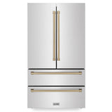 Z-Line - 36'' Autograph Edition 22.5 cu. ft Freestanding French Door Refrigerator with Ice Maker in Fingerprint Resistant Stainless Steel with Champagne Bronze Accents