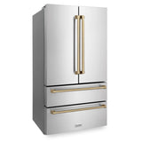 36'' Autograph Edition 22.5 cu. ft Freestanding French Door Refrigerator with Ice Maker in Fingerprint Resistant Stainless Steel with Champagne Bronze Accents
