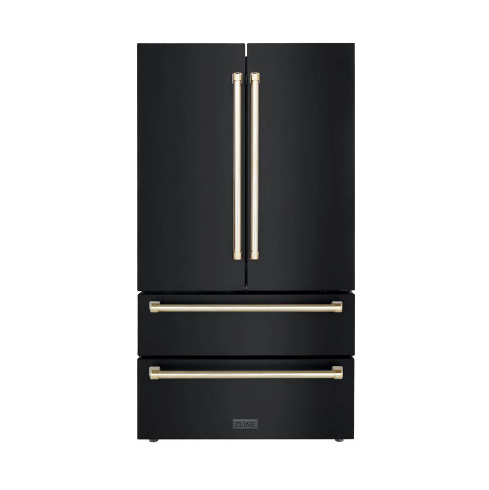 Z-Line - 36'' Autograph Edition 22.5 cu. ft Freestanding French Door Refrigerator with Ice Maker in Fingerprint Resistant Black Stainless Steel with Gold Accents (RFMZ-36-BS-G)