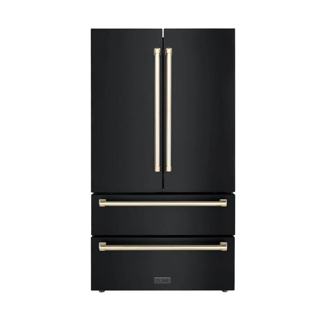 Z-Line - 36'' Autograph Edition 22.5 cu. ft Freestanding French Door Refrigerator with Ice Maker in Fingerprint Resistant Black Stainless Steel with Gold Accents (RFMZ-36-BS-G)