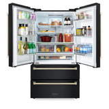 36'' Autograph Edition 22.5 cu. ft Freestanding French Door Refrigerator with Ice Maker in Fingerprint Resistant Black Stainless Steel with Gold Accents (RFMZ-36-BS-G)