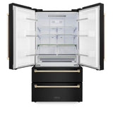36'' Autograph Edition 22.5 cu. ft Freestanding French Door Refrigerator with Ice Maker in Fingerprint Resistant Black Stainless Steel with Gold Accents (RFMZ-36-BS-G)