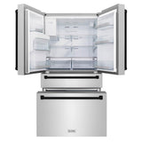 36'' Autograph Edition 21.6 cu. ft Freestanding French Door Refrigerator with Water and Ice Dispenser in Fingerprint Resistant Stainless Steel with Matte Black Accents (RFMZ-36-MB)