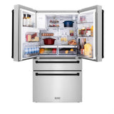 36'' Autograph Edition 21.6 cu. ft Freestanding French Door Refrigerator with Water and Ice Dispenser in Fingerprint Resistant Stainless Steel with Matte Black Accents (RFMZ-36-MB)