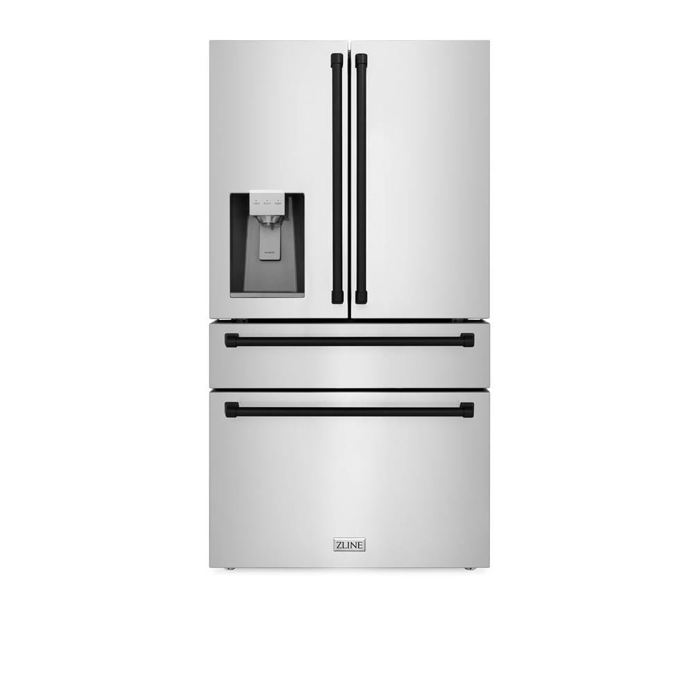 Z-Line - 36'' Autograph Edition 21.6 cu. ft Freestanding French Door Refrigerator with Water and Ice Dispenser in Fingerprint Resistant Stainless Steel with Matte Black Accents (RFMZ-36-MB)