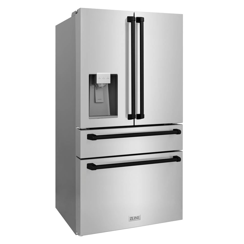 36'' Autograph Edition 21.6 cu. ft Freestanding French Door Refrigerator with Water and Ice Dispenser in Fingerprint Resistant Stainless Steel with Matte Black Accents (RFMZ-36-MB)