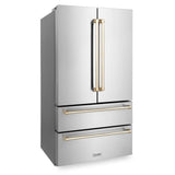 36'' Autograph Edition 22.5 cu. ft Freestanding French Door Refrigerator with Ice Maker in Fingerprint Resistant Stainless Steel with Gold Accents (RFMZ-36-G)