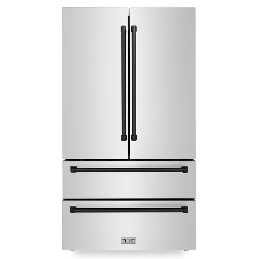 Z-Line - 36'' Autograph Edition 22.5 cu. ft Freestanding French Door Refrigerator with Ice Maker in Fingerprint Resistant Stainless Steel with Matte Black Accents (RFMZ-36-MB)