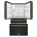 36'' Autograph Edition 21.6 cu. ft Freestanding French Door Refrigerator with Water and Ice Dispenser in Fingerprint Resistant Black Stainless Steel with Champagne Bronze Handles
