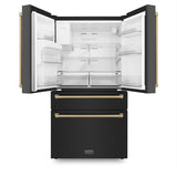 36'' Autograph Edition 21.6 cu. ft Freestanding French Door Refrigerator with Water and Ice Dispenser in Fingerprint Resistant Black Stainless Steel with Champagne Bronze Handles