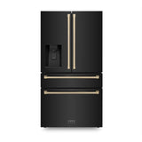 Z-Line - 36'' Autograph Edition 21.6 cu. ft Freestanding French Door Refrigerator with Water and Ice Dispenser in Fingerprint Resistant Black Stainless Steel with Champagne Bronze Handles - Black Stainless Steel