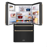 36'' Autograph Edition 21.6 cu. ft Freestanding French Door Refrigerator with Water and Ice Dispenser in Fingerprint Resistant Black Stainless Steel with Gold Handles