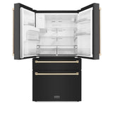 36'' Autograph Edition 21.6 cu. ft Freestanding French Door Refrigerator with Water and Ice Dispenser in Fingerprint Resistant Black Stainless Steel with Gold Handles