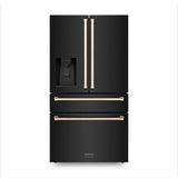Z-Line - 36'' Autograph Edition 21.6 cu. ft Freestanding French Door Refrigerator with Water and Ice Dispenser in Fingerprint Resistant Black Stainless Steel with Gold Handles - Black Stainless Steel
