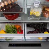 36'' Autograph Edition 21.6 cu. ft Freestanding French Door Refrigerator with Water and Ice Dispenser in Fingerprint Resistant Black Stainless Steel with Champagne Bronze Handles