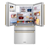 36'' Autograph Edition 21.6 cu. ft Freestanding French Door Refrigerator with Water and Ice Dispenser in Fingerprint Resistant Black Stainless Steel with Champagne Bronze Handles