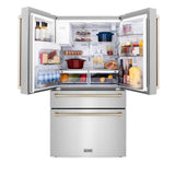 36'' Autograph Edition 21.6 cu. ft Freestanding French Door Refrigerator with Water and Ice Dispenser in Fingerprint Resistant Black Stainless Steel with Gold Handles