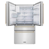 36'' Autograph Edition 21.6 cu. ft Freestanding French Door Refrigerator with Water and Ice Dispenser in Fingerprint Resistant Black Stainless Steel with Gold Handles