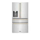 Z-Line - 36'' Autograph Edition 21.6 cu. ft Freestanding French Door Refrigerator with Water and Ice Dispenser in Fingerprint Resistant Stainless Steel with Gold Accents (RFMZ-36-G)