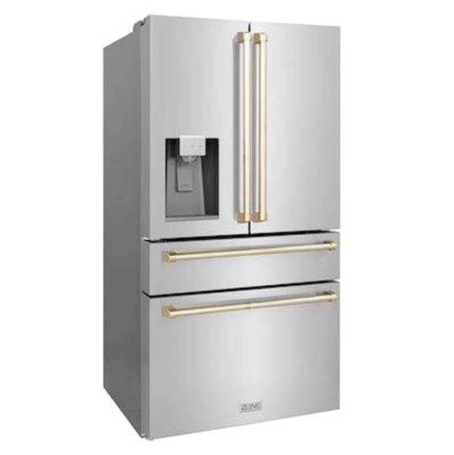 36'' Autograph Edition 21.6 cu. ft Freestanding French Door Refrigerator with Water and Ice Dispenser in Fingerprint Resistant Black Stainless Steel with Gold Handles