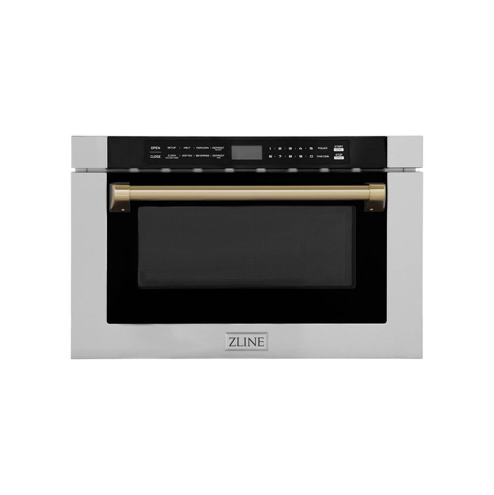 Z-Line - Autograph Edition 24'' 1.2 cu. ft. Built-in Microwave Drawer with a Traditional Handle in Stainless Steel and Champagne Bronze Accents - Champagne Bronze