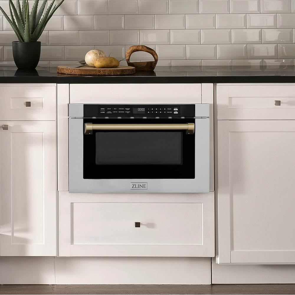 Autograph Edition 24'' 1.2 cu. ft. Built-in Microwave Drawer with a Traditional Handle in Stainless Steel and Champagne Bronze Accents