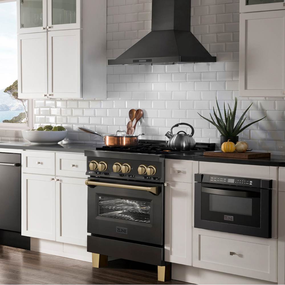 Autograph Edition 30'' 4.0 cu.' Dual Fuel Range with Gas Stove and Electric Oven in Black Stainless Steel with Champagne Bronze Accents