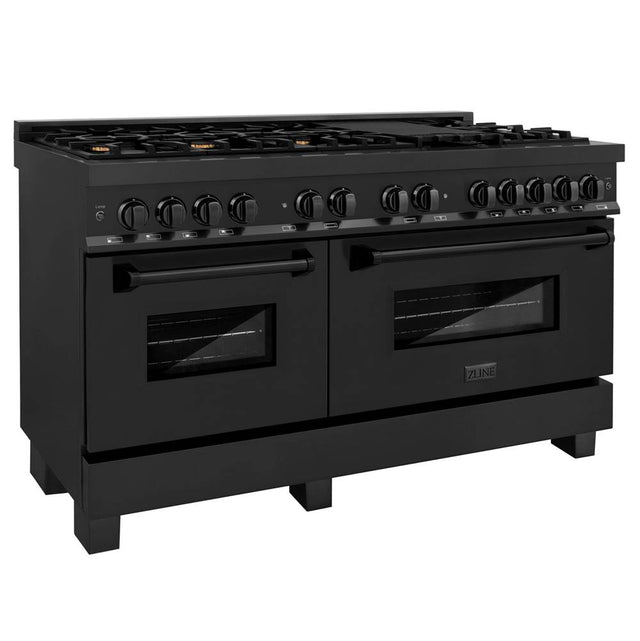 Z-Line - 60'' 7.4 cu. ft. Dual Fuel Range with Gas Stove and Electric Oven in Black Stainless Steel with Brass Burners - Black Stainless Steel