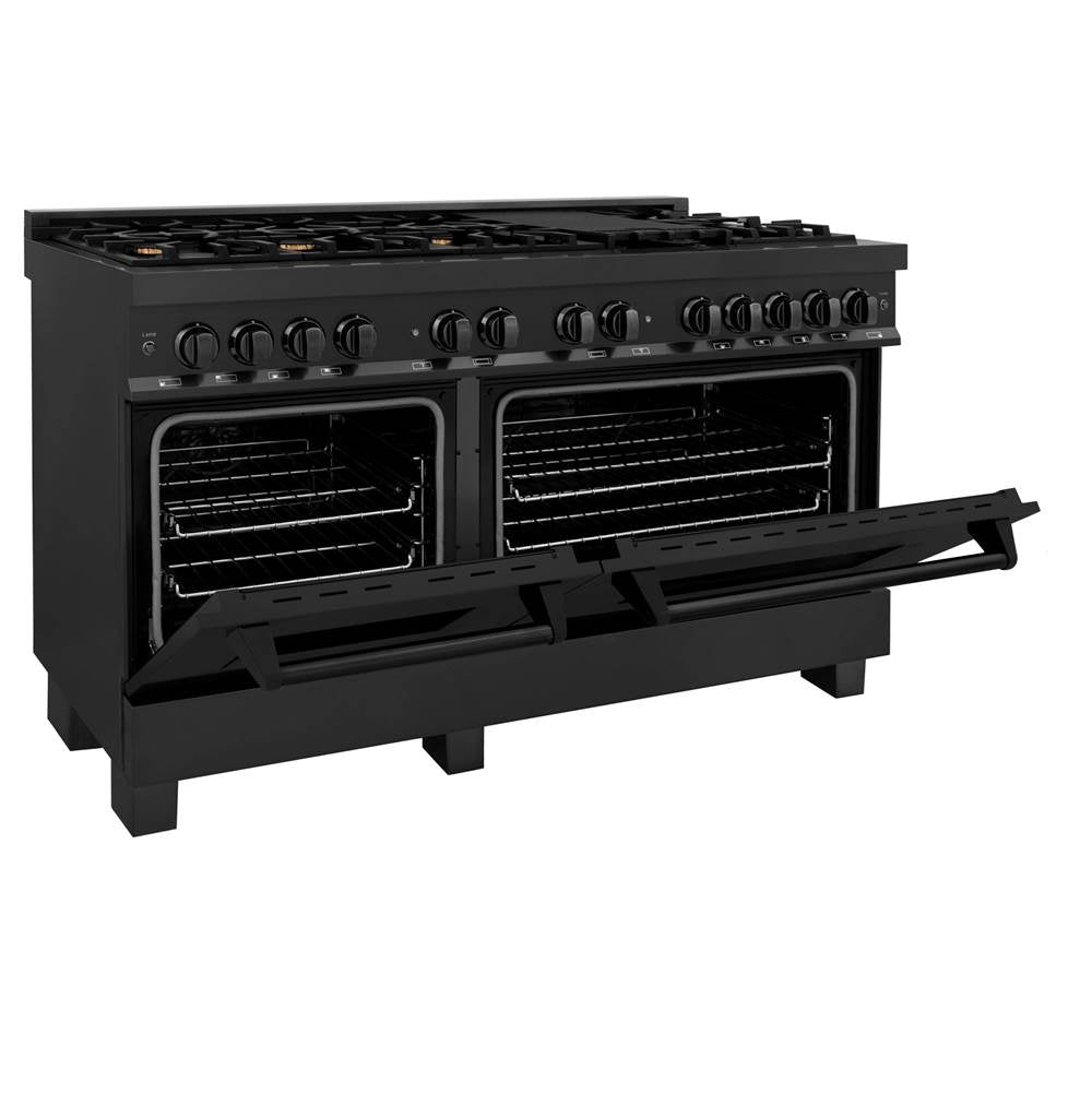 60'' 7.4 cu. ft. Dual Fuel Range with Gas Stove and Electric Oven in Black Stainless Steel with Brass Burners
