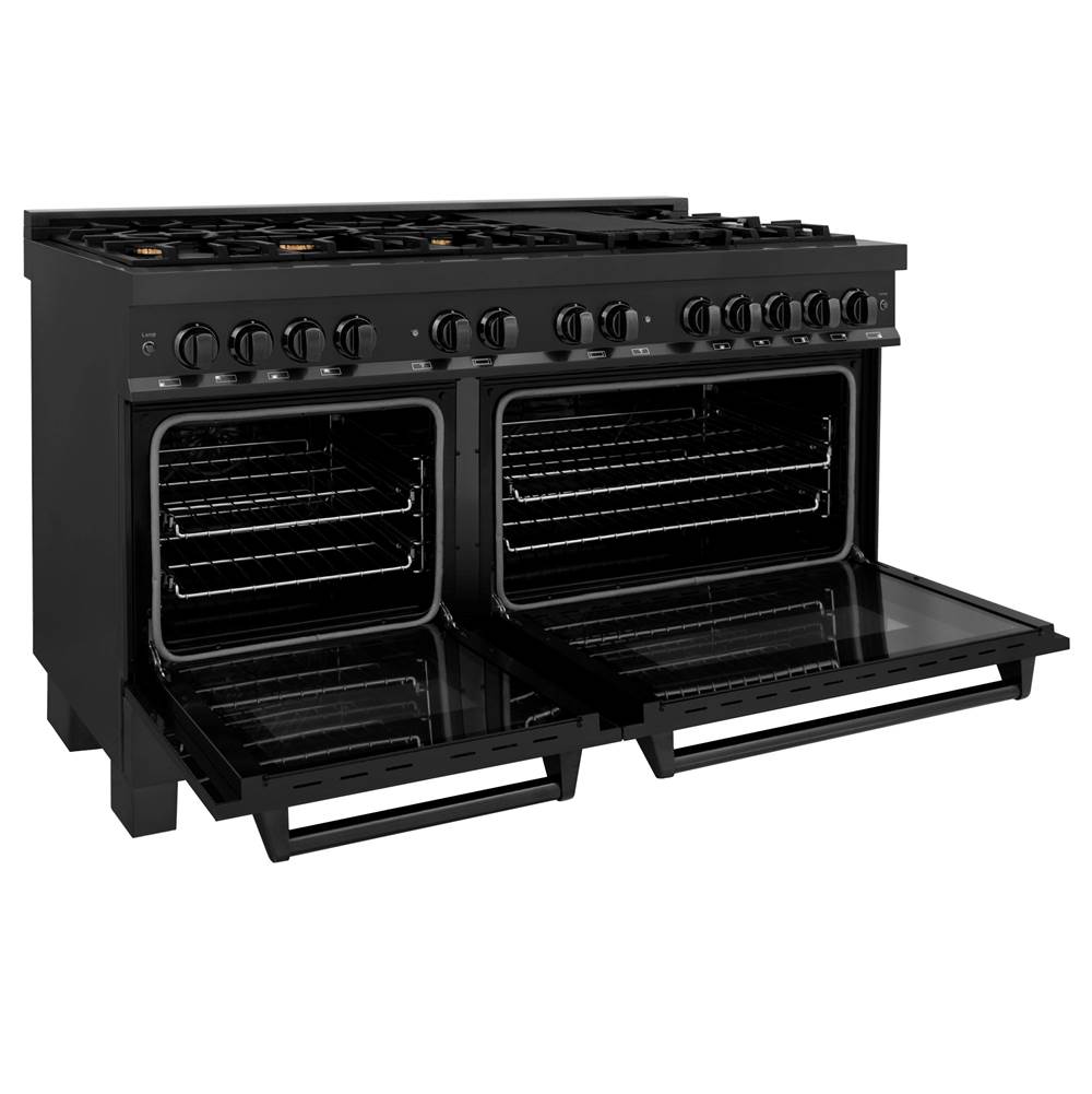 60'' 7.4 cu. ft. Dual Fuel Range with Gas Stove and Electric Oven in Black Stainless Steel with Brass Burners